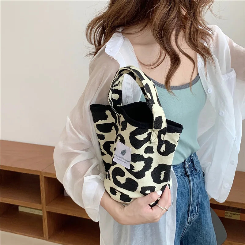 Leopard Print Canvas Tote Bag Women's Casual Shoulder Bag