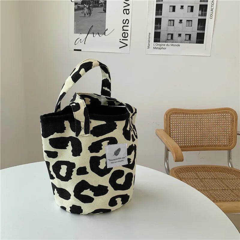 Leopard Print Canvas Tote Bag Women's Casual Shoulder Bag