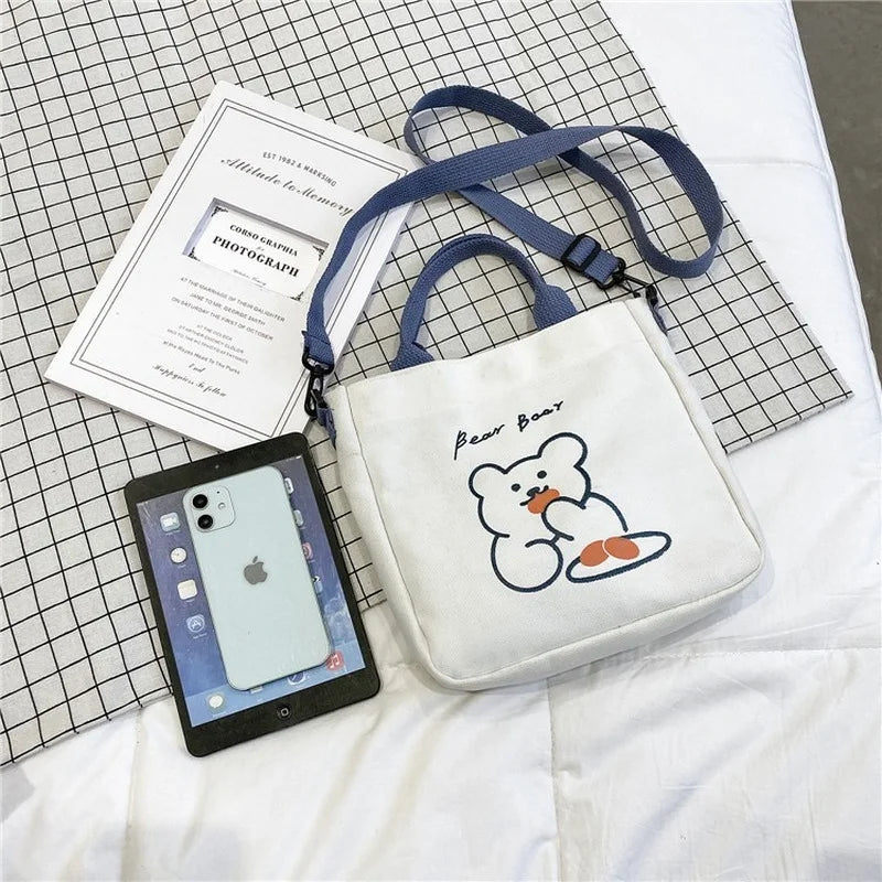 Bear Canvas Bag Female Shoulder Bag Women Tote Bag Girl Diagonal Package Handbag
