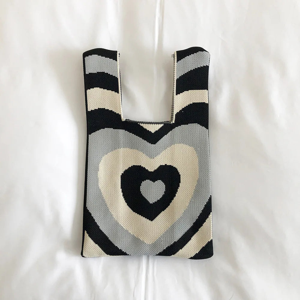 High Capacity Knitting Heart Shopping Bag Storage Bag Women Bag Purses Handbags
