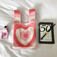 High Capacity Knitting Heart Shopping Bag Storage Bag Women Bag Purses Handbags