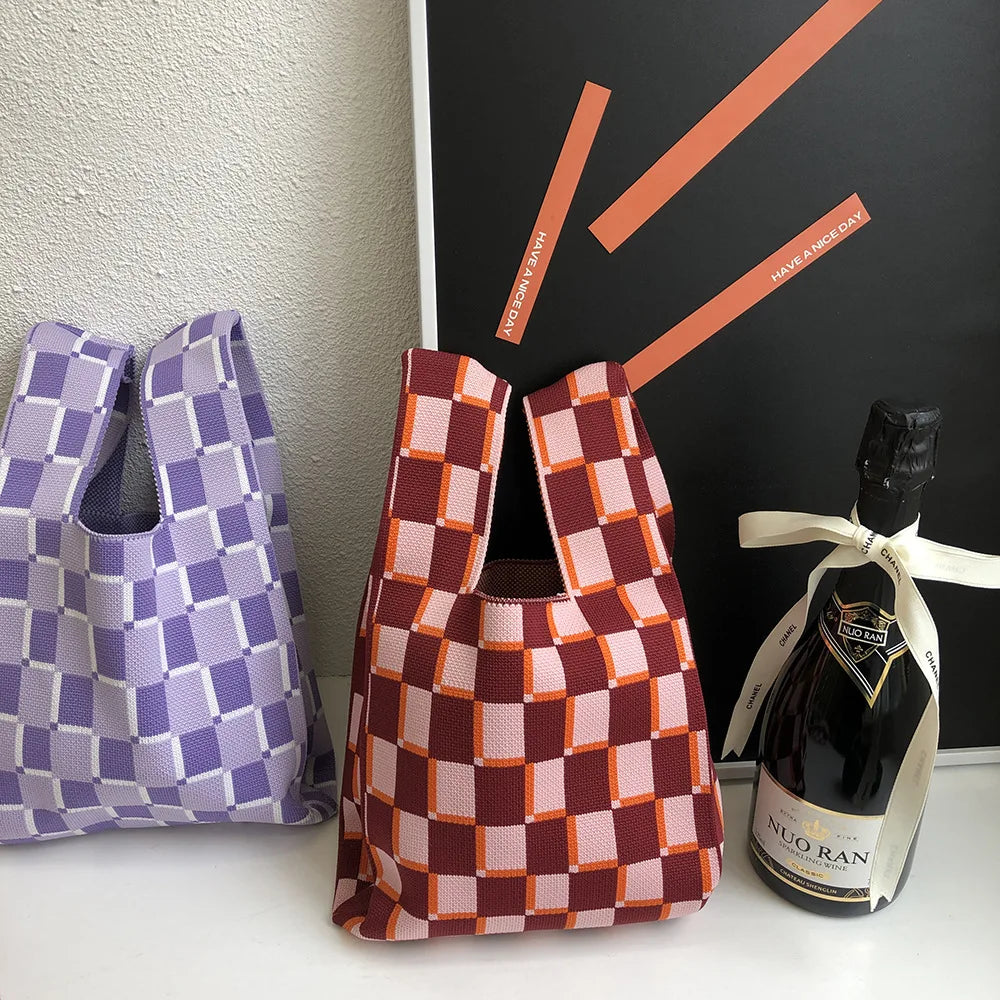 High Capacity Knitting Heart Shopping Bag Storage Bag Women Bag Purses Handbags