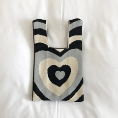 High Capacity Knitting Heart Shopping Bag Storage Bag Women Bag Purses Handbags