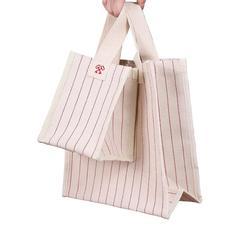 Striped Shoulder Bags Canvas Mini Hand Bag Small Square Female Beach Handbag