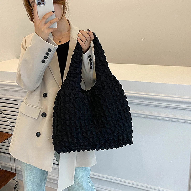 Plaid Shoulder Bag with Cloud Bubble Flower Design