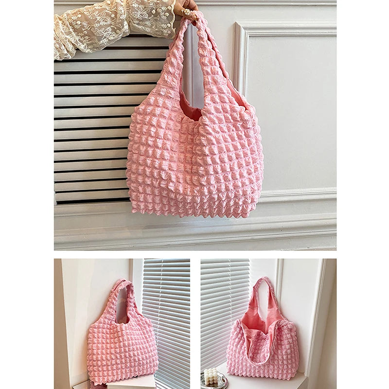 Plaid Shoulder Bag with Cloud Bubble Flower Design