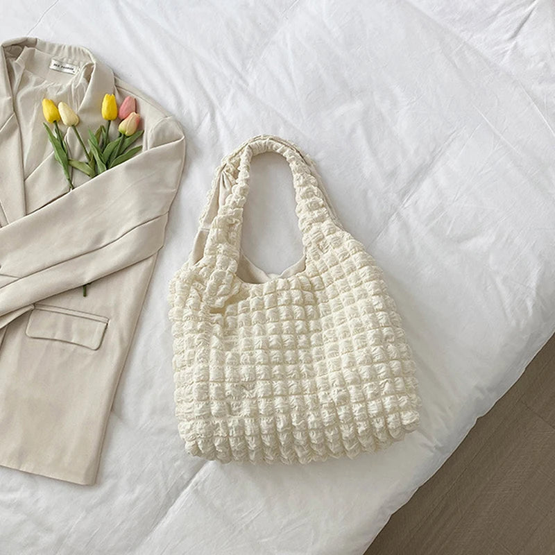 Plaid Shoulder Bag with Cloud Bubble Flower Design