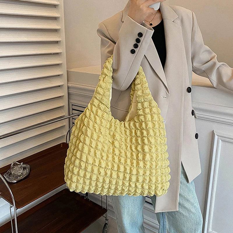 Cloud Bubble Flower Shoulder Bag Soft Plaid Shopping Bags