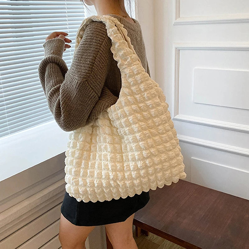 Cloud Bubble Flower Shoulder Bag Soft Plaid Shopping Bags