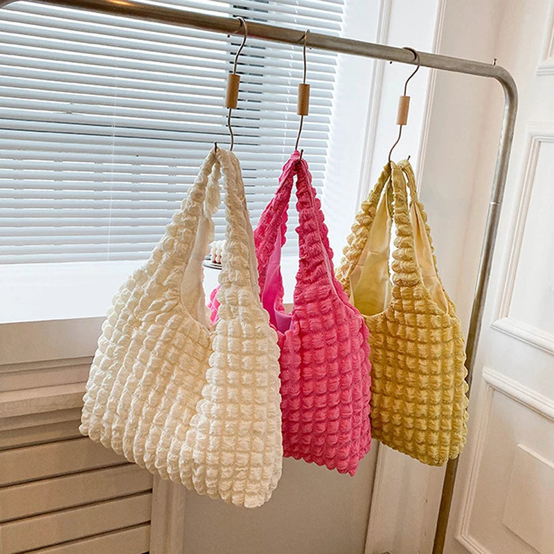 Cloud Bubble Flower Shoulder Bag Soft Plaid Shopping Bags