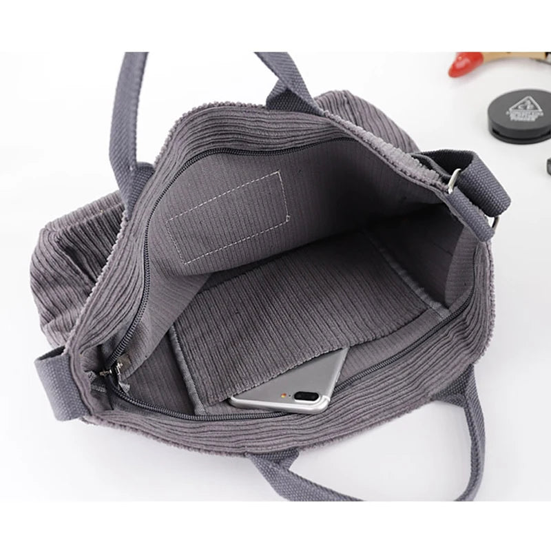 Corduroy Shoulder Bag Letter Art Handbag Casual Totes