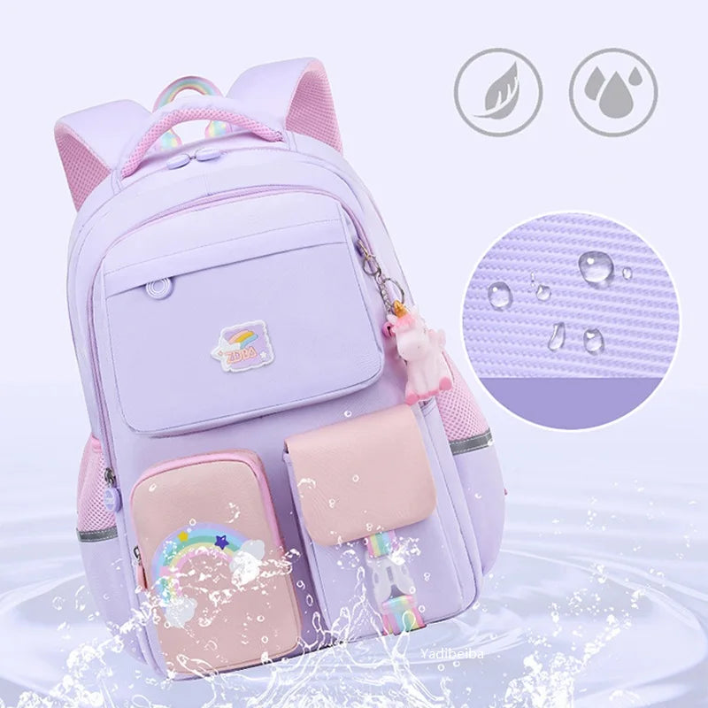 Rainbow Strap School Bags For Teenagers Girls Waterproof Backpack
