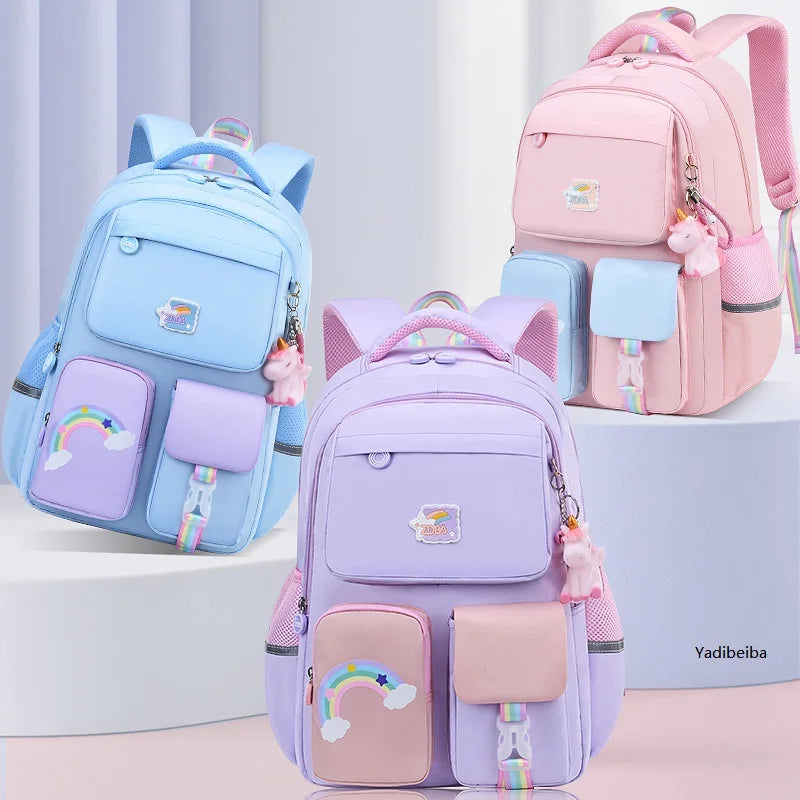 Rainbow Strap School Bags For Teenagers Girls Waterproof Backpack