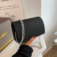 Rhinestone Women's Handbag Square Flap Bag Silver Chain Shoulder Bag
