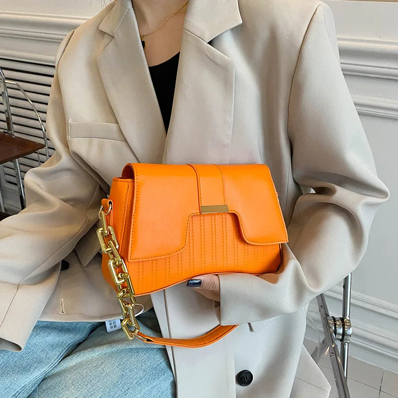 Small Square Bag Women's PU Leather Shoulder Crossbody Chain Buckle