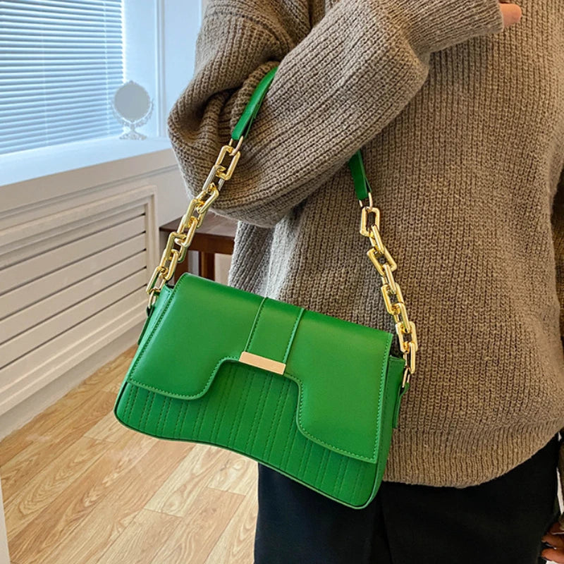 Small Square Bag Women's PU Leather Shoulder Crossbody Chain Buckle