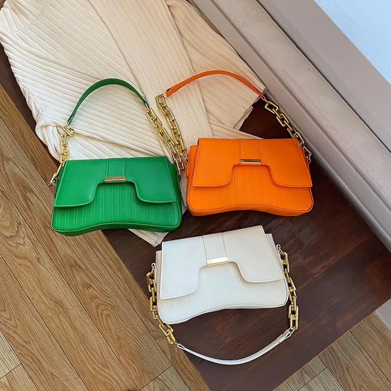 Small Square Bag Women's PU Leather Shoulder Crossbody Chain Buckle