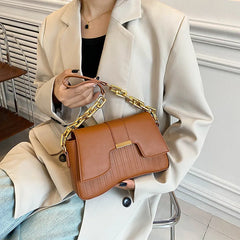 Small Square Bag Women's PU Leather Shoulder Crossbody Chain Buckle