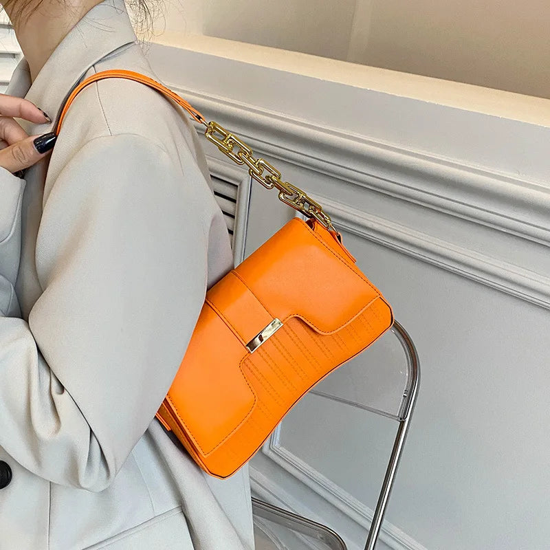 Small Square Bag Women's PU Leather Shoulder Crossbody Chain Buckle