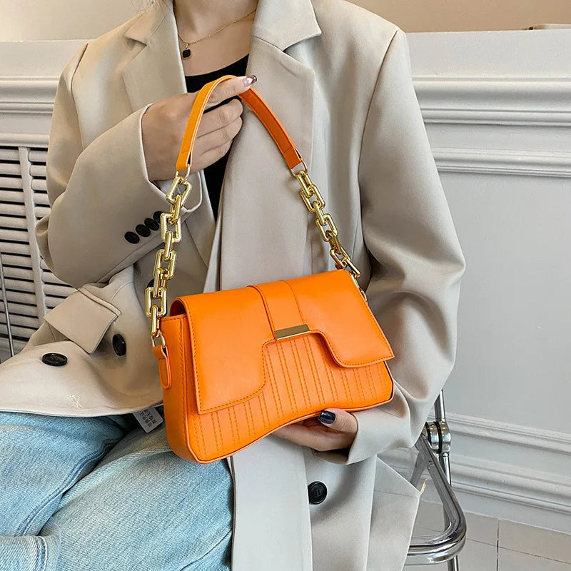 Small Square Bag Women's PU Leather Shoulder Crossbody Chain Buckle