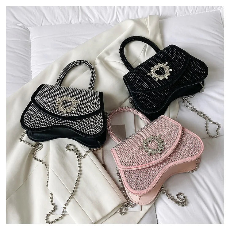 Women's Crystal Decor Crossbody Bag Full Of Diamonds Purse