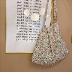Floral Large Crossbody Bag for Women Eco Reusable Cotton Grocery Shoulder Bag
