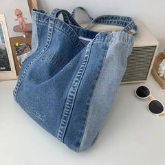 Harajuku Big Denim Shoulder Bag Women Tote Bag Letter Embroidery Jeans Bag