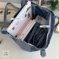 Harajuku Big Denim Shoulder Bag Women Tote Bag Letter Embroidery Jeans Bag