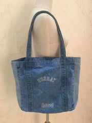 Harajuku Big Denim Shoulder Bag Women Tote Bag Letter Embroidery Jeans Bag