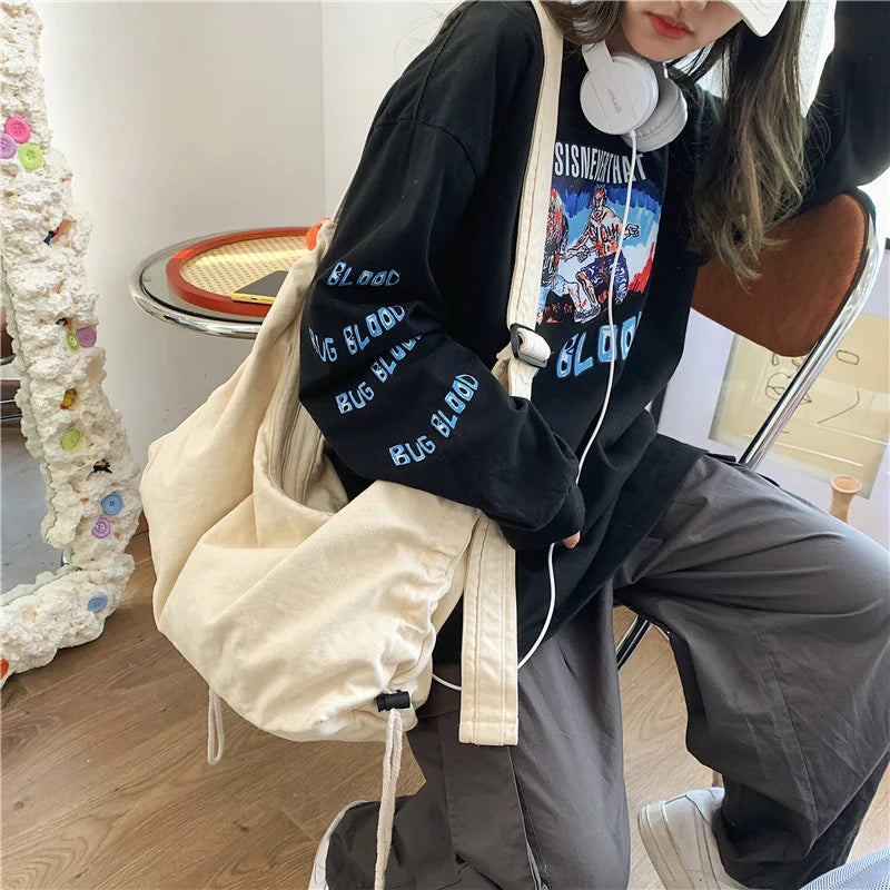 Ins Messenger Canvas Bag Female Large Capacity Student Crossbody