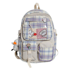 Japanese Plaid Style Nylon Backpack - Schoolgirl Campus Schoolbag