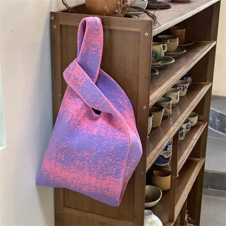 Gradient Knit Tote Bag Large Capacity Shoulder Bag