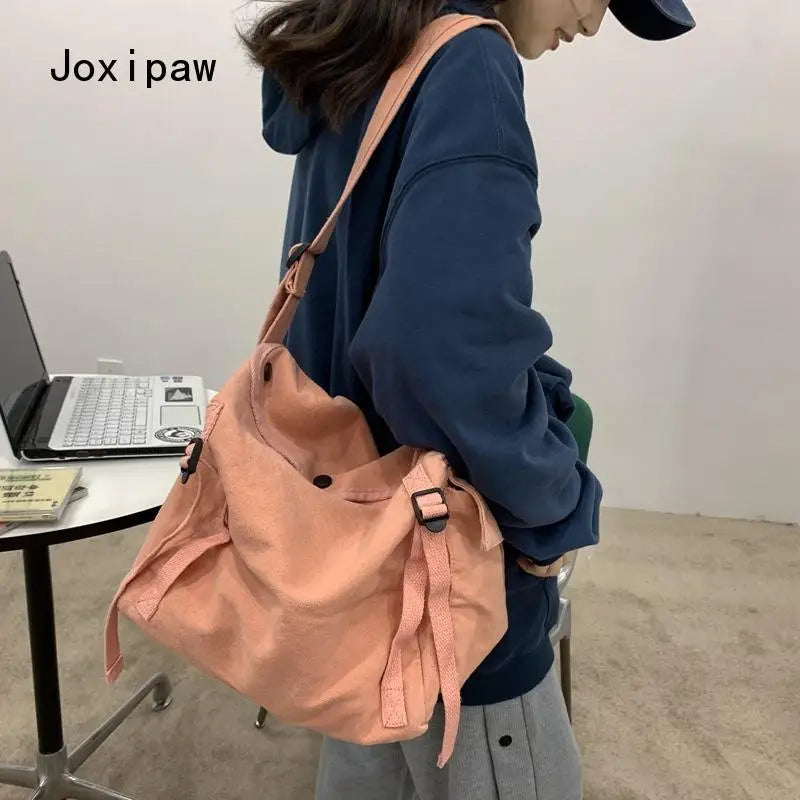 Large Capacity Canvas Crossbody Bag for Women Vintage Shoulder Bag
