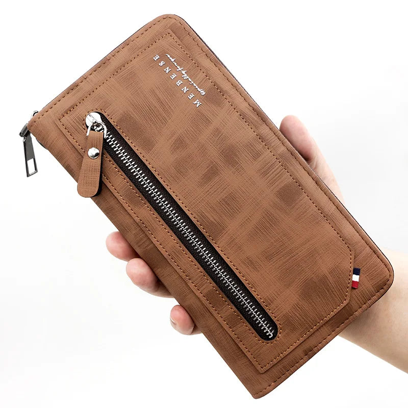 Men's Leather Zipper Long Wallet Large Capacity Handbag