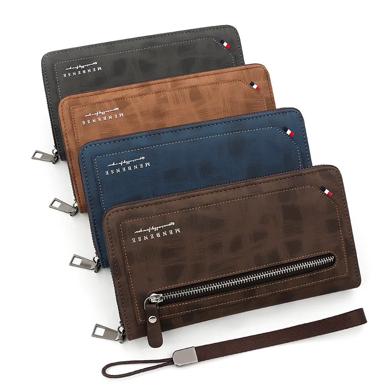 Men's Leather Zipper Long Wallet Large Capacity Handbag