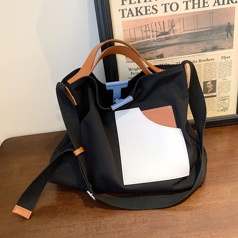 Stitching Canvas Bag Ladies One-shoulder Tote Bag