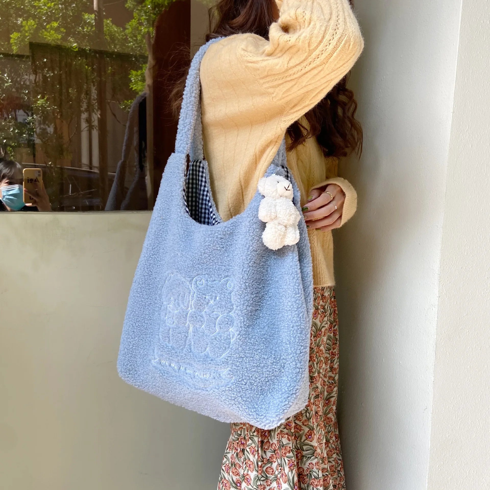 Large Women's Shoulder Shopper Bag Fur Autumn Winter Handbag