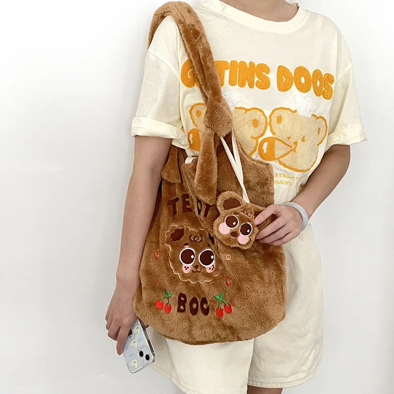 Large Fluffy Fur Shoulder Bag for Girls