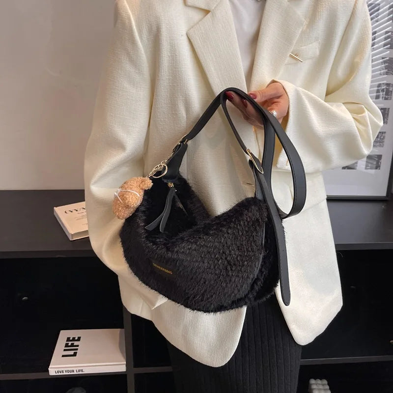 Fluffy Fur Messenger Bag Small Female Handbag