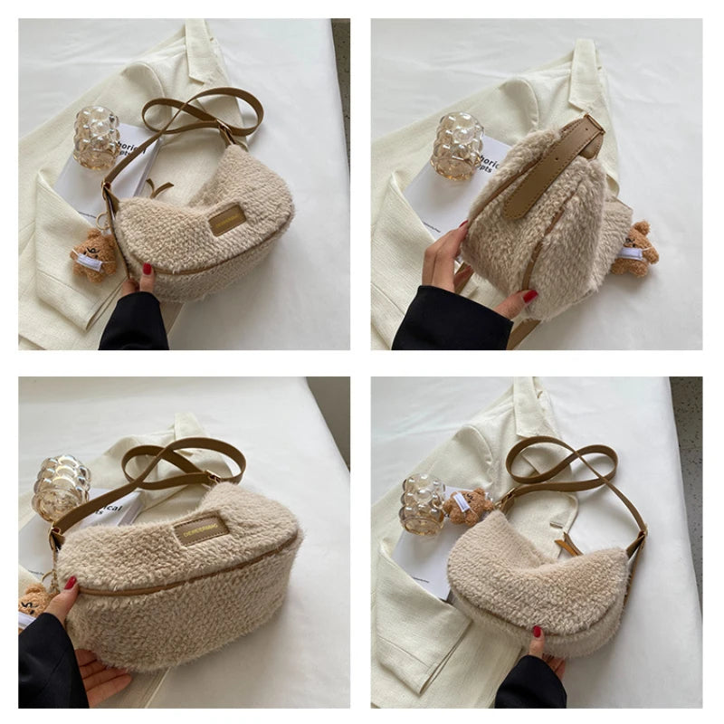 Fluffy Fur Messenger Bag Small Female Handbag