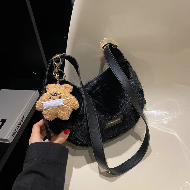 Fluffy Fur Messenger Bag Small Female Handbag