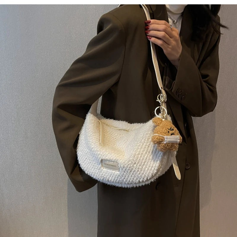 Fluffy Fur Messenger Bag Small Female Handbag