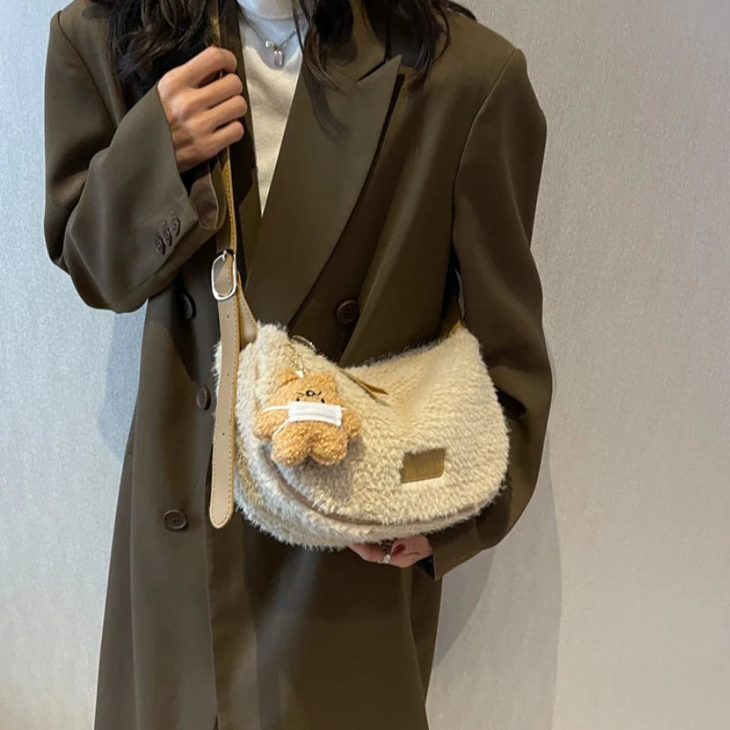 Fluffy Fur Messenger Bag Small Female Handbag