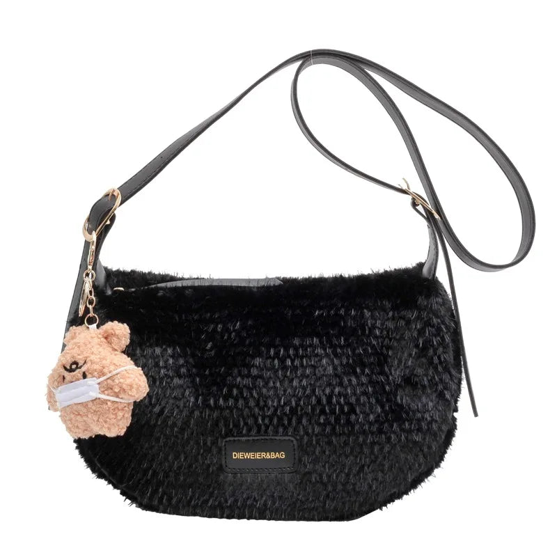 Fluffy Fur Messenger Bag Small Female Handbag