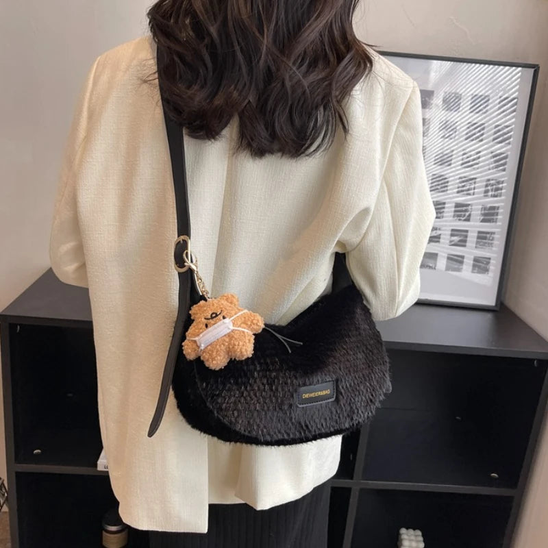 Fluffy Fur Messenger Bag Small Female Handbag
