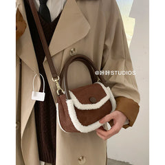 Women's Small Square Crossbody Bag Faux Fur Winter Messenger Bag