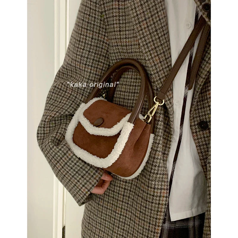 Women's Small Square Crossbody Bag Faux Fur Winter Messenger Bag