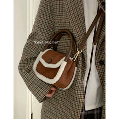 Women's Small Square Crossbody Bag Faux Fur Winter Messenger Bag