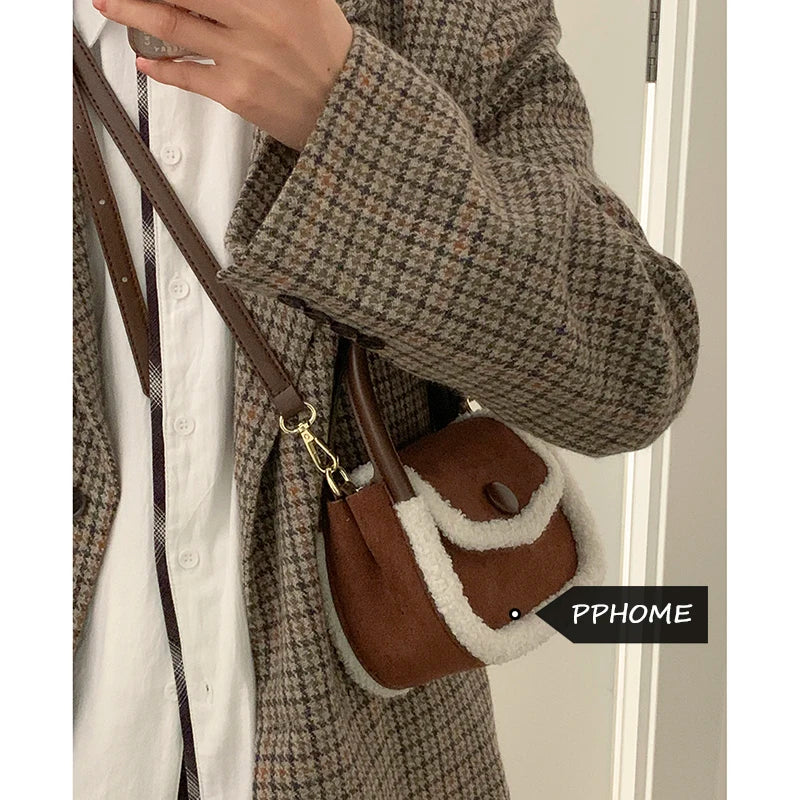 Women's Small Square Crossbody Bag Faux Fur Winter Messenger Bag