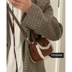 Women's Small Square Crossbody Bag Faux Fur Winter Messenger Bag